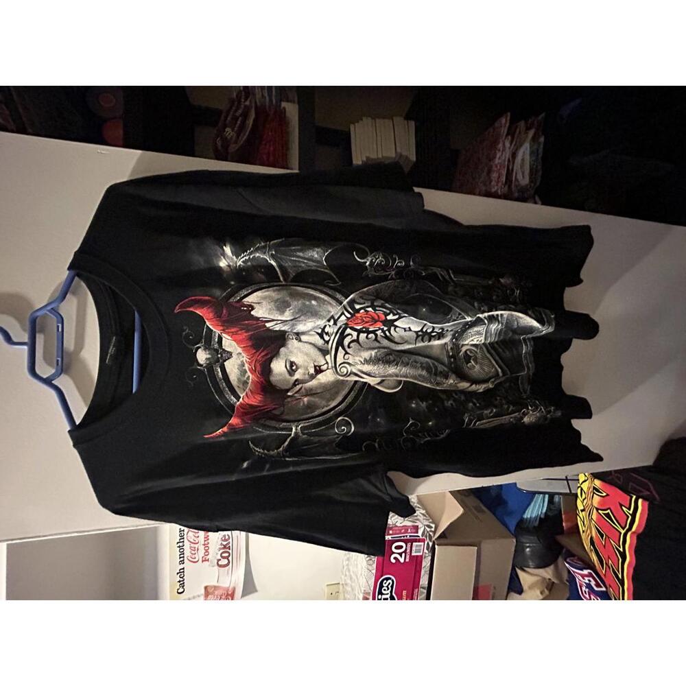 Black Gothic Vampire Graphic T-Shirt Mens Spiral XXL